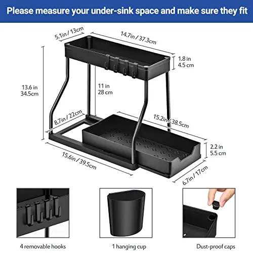 (2 Pack) Under Sink Organizers Pull Out Sliding Drawer | Puricon