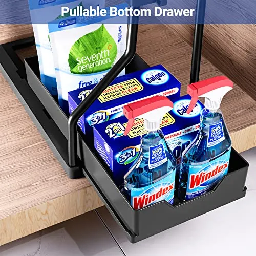 (2 Pack) Under Sink Organizers Pull Out Sliding Drawer | Puricon