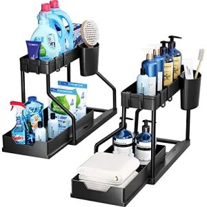 (2 Pack) Under Sink Organizers Pull Out Sliding Drawer | Puricon