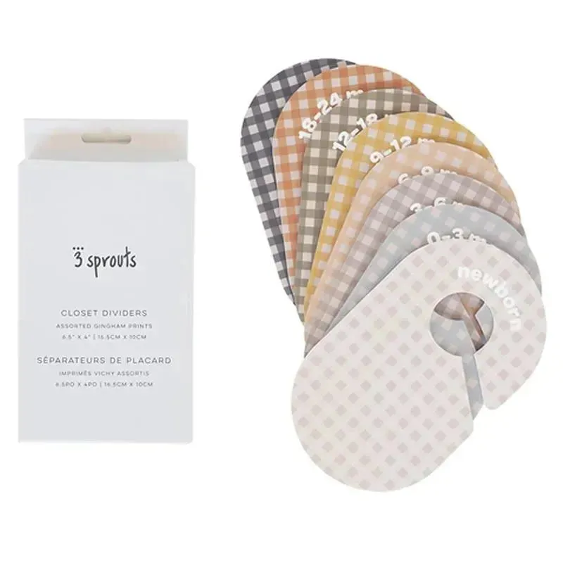 3 Sprouts - Baby and Toddler Hanger Closet Dividers, Set of 8, Gingham