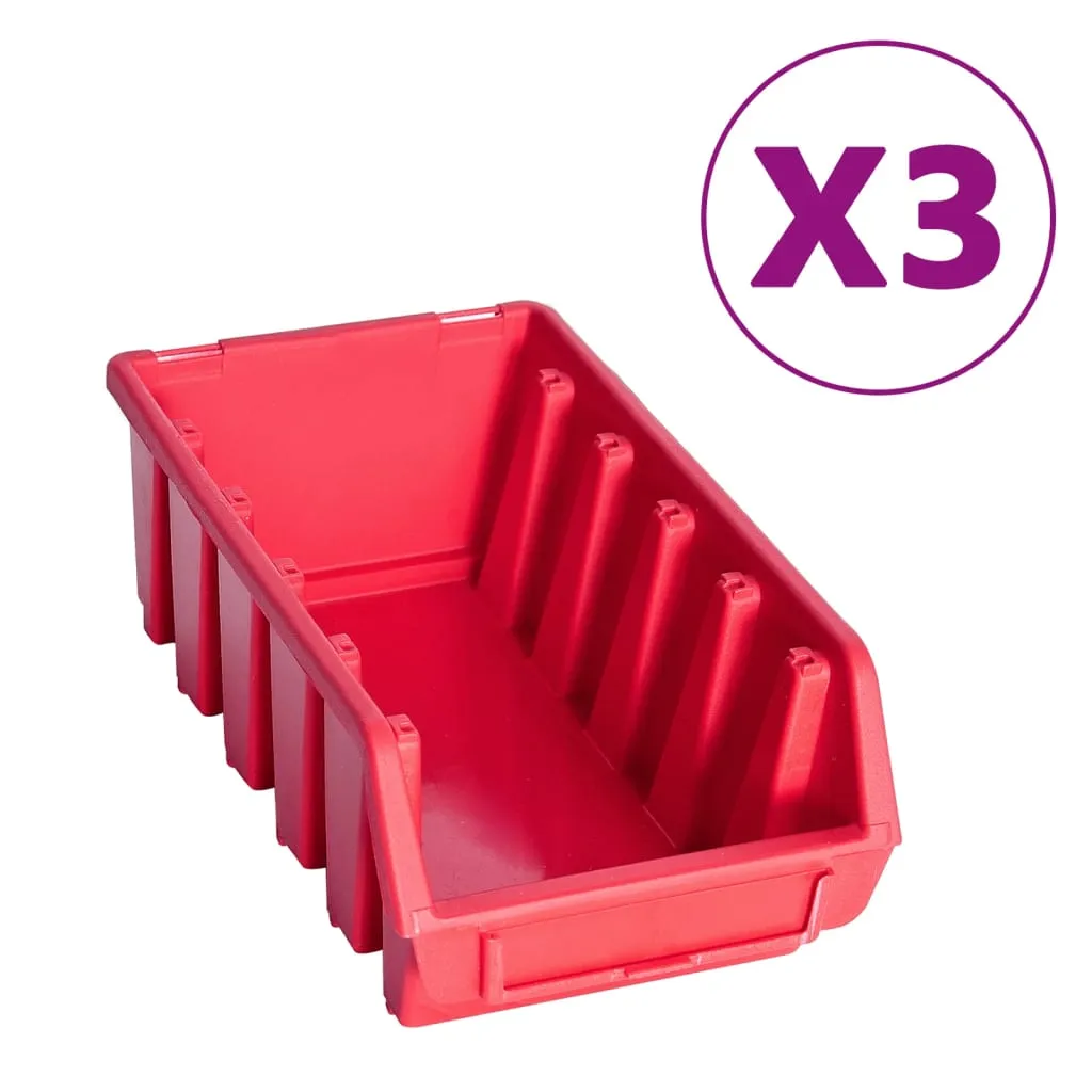 34 Piece Storage Bin Kit with Wall Panels Red and Black