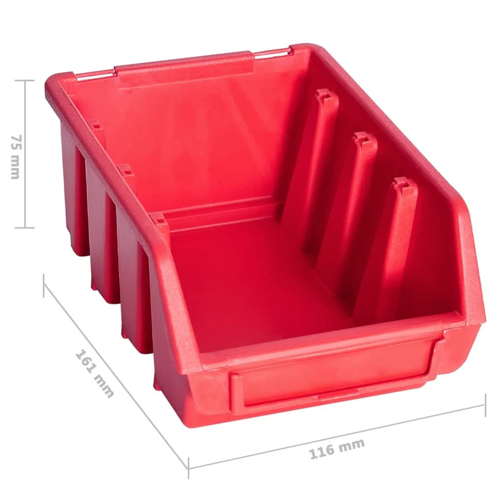 34 Piece Storage Bin Kit with Wall Panels Red and Black