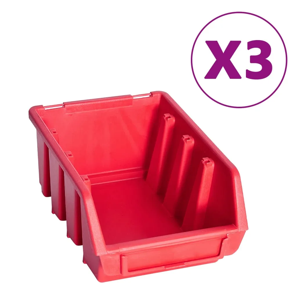 34 Piece Storage Bin Kit with Wall Panels Red and Black