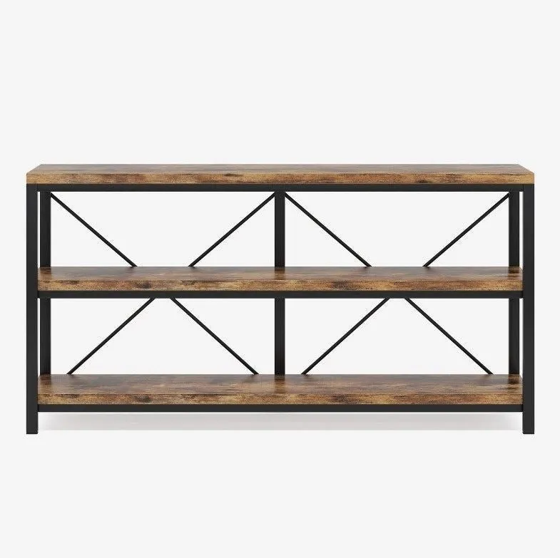 55" Console Table, Sofa Table TV Stand with 3-Tier Storage Shelves