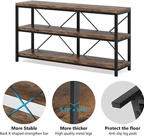 55" Console Table, Sofa Table TV Stand with 3-Tier Storage Shelves