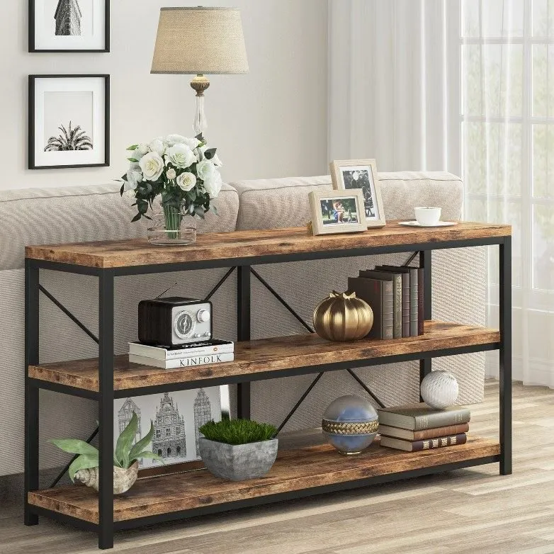 55" Console Table, Sofa Table TV Stand with 3-Tier Storage Shelves