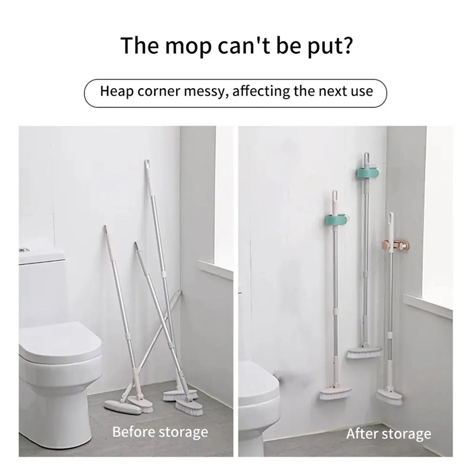 7682 Wall Mounted Mop Holder Brush Broom Hanger Self Adhesive Broom Clip Hanging Holder Clean Tool Mop