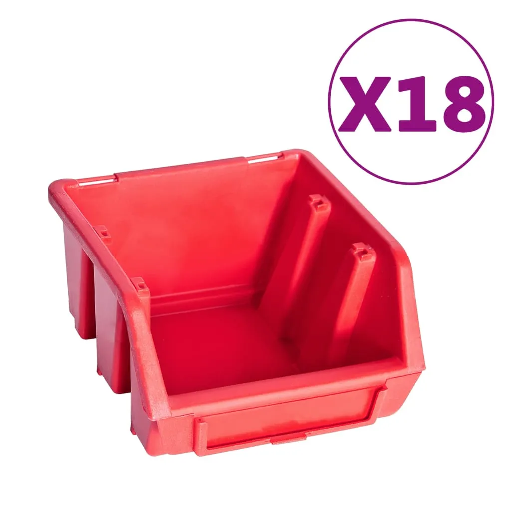 80 Piece Storage Bin Kit with Wall Panels Red and Black