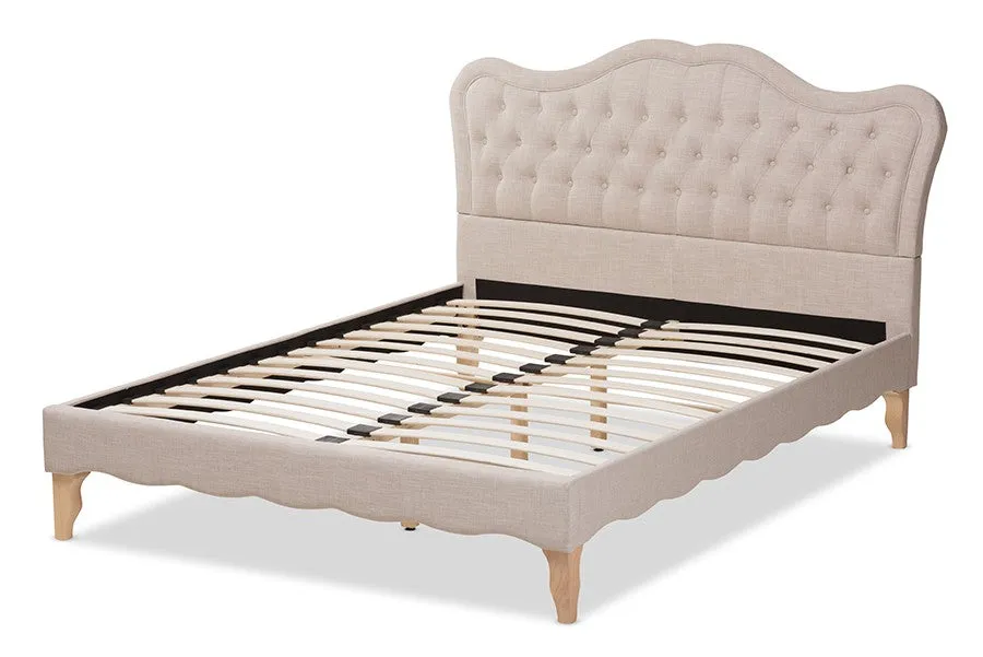 Alicia Beige Fabric Platform Bed w/Sloping Silhouette Headboard (King)