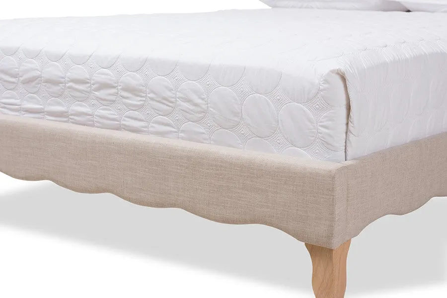 Alicia Beige Fabric Platform Bed w/Sloping Silhouette Headboard (King)