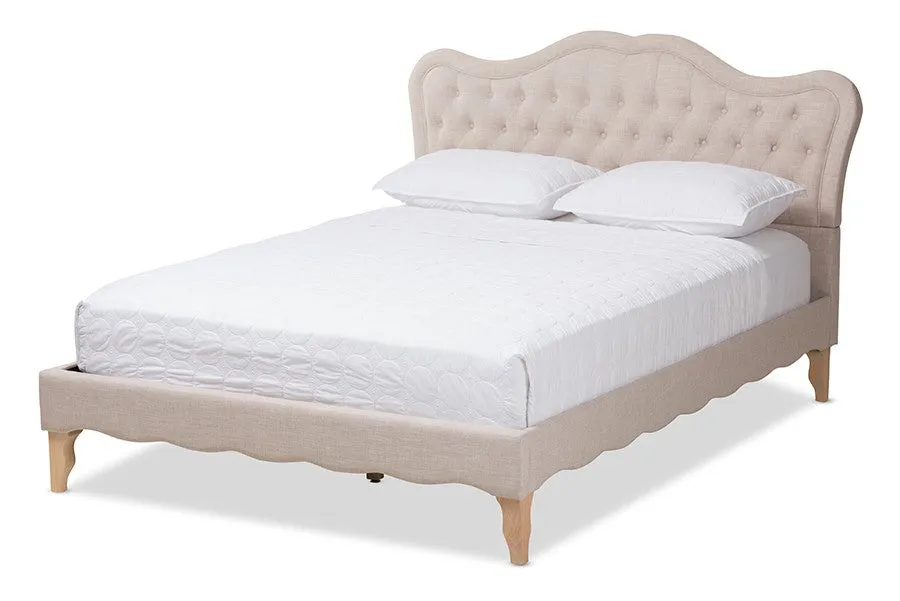 Alicia Beige Fabric Platform Bed w/Sloping Silhouette Headboard (King)