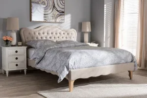 Alicia Beige Fabric Platform Bed w/Sloping Silhouette Headboard (Queen)