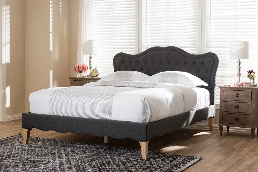 Alicia Dark Grey Fabric Platform Bed w/Sloping Silhouette Headboard (King)