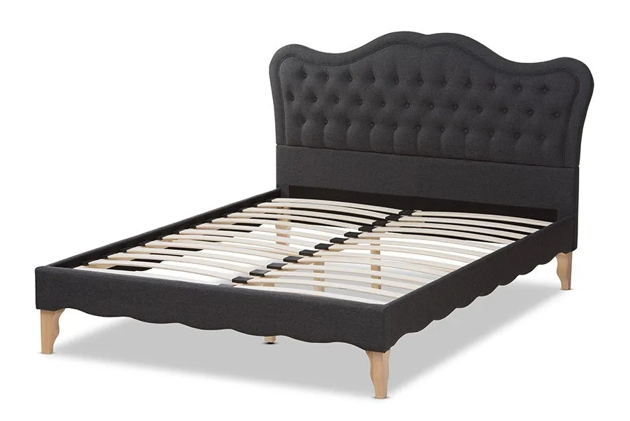 Alicia Dark Grey Fabric Platform Bed w/Sloping Silhouette Headboard (King)