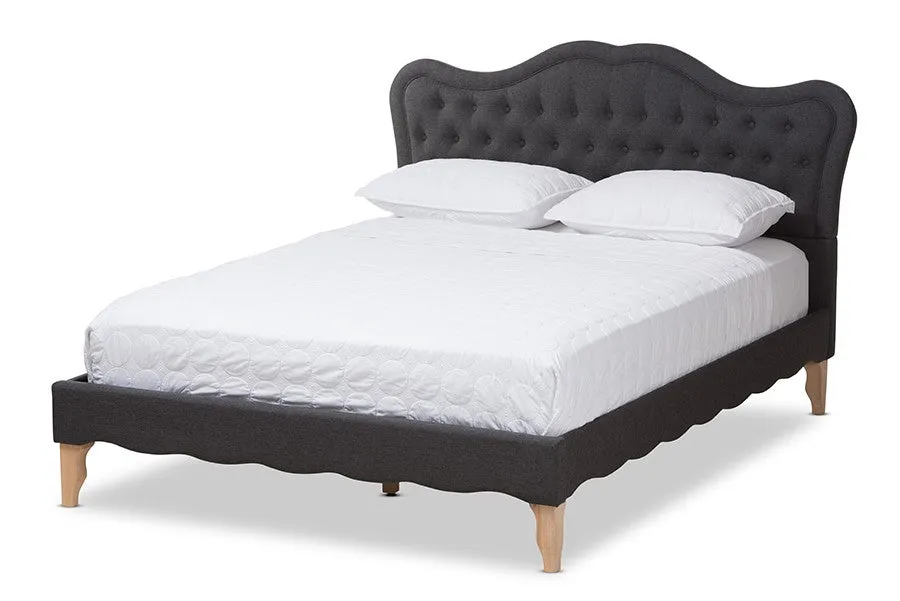 Alicia Dark Grey Fabric Platform Bed w/Sloping Silhouette Headboard (King)