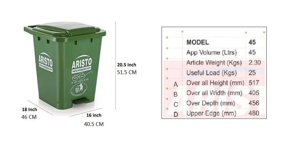 ARISTO Plastic Pedal Garbage Waste Dustbin 45 LTR (Green/Blue)