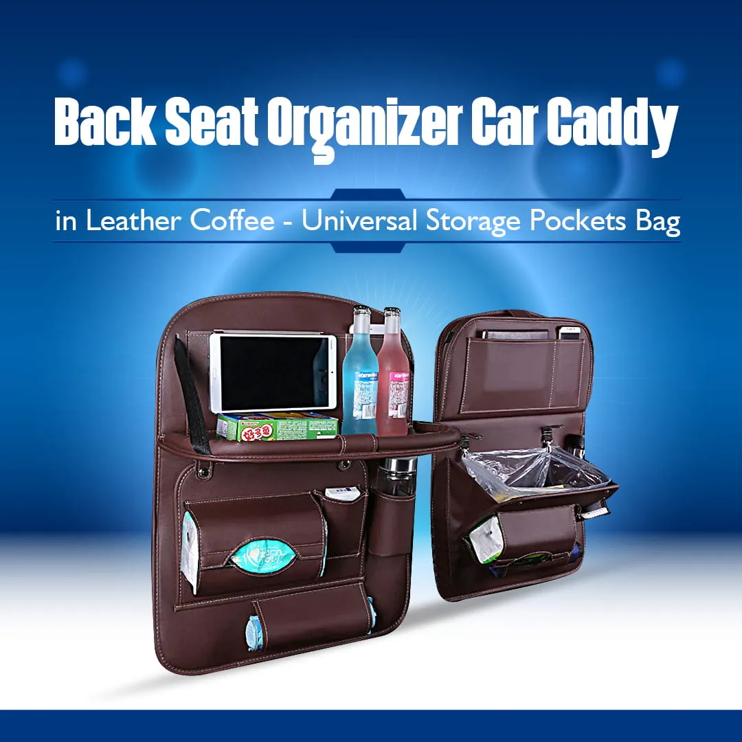 Back Seat Organizer Car Caddy in Leather Coffee - Universal Storage Pockets Bag