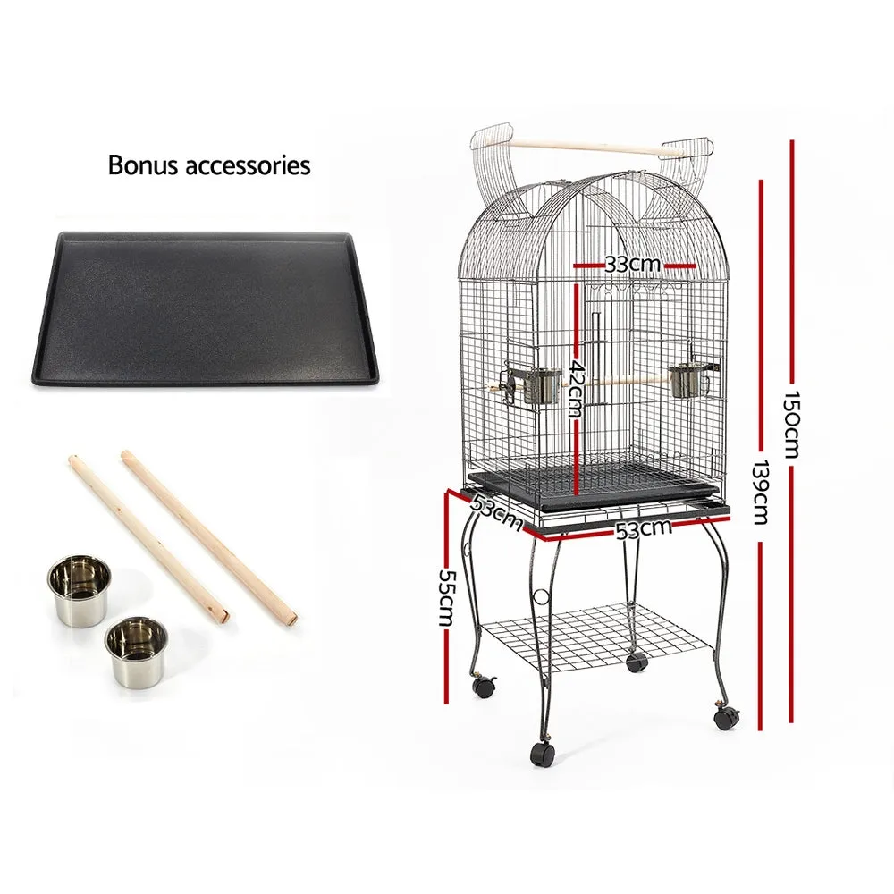 Black Bird Cage with Perch On Stand Slide Out Tray Wrought Iron