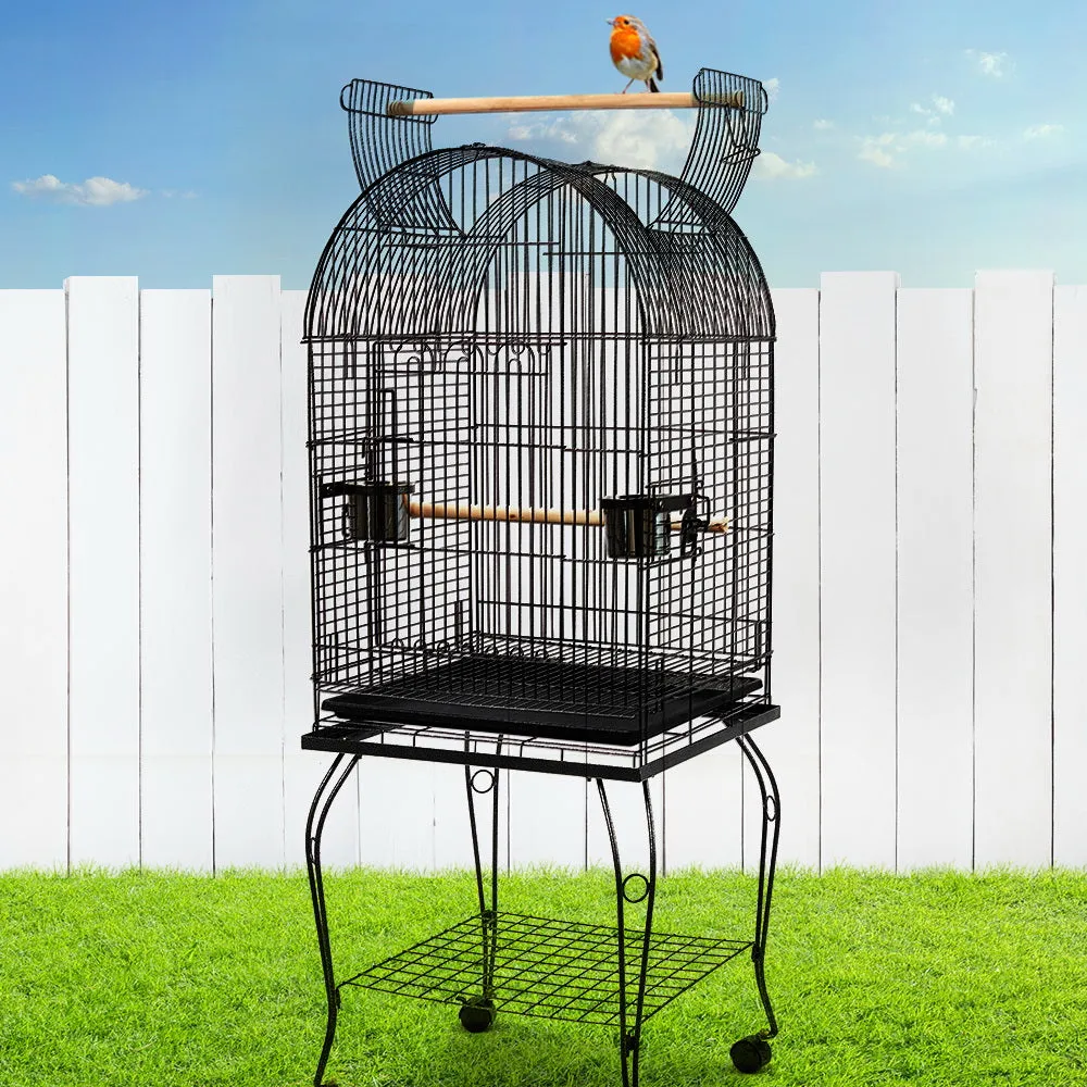 Black Bird Cage with Perch On Stand Slide Out Tray Wrought Iron