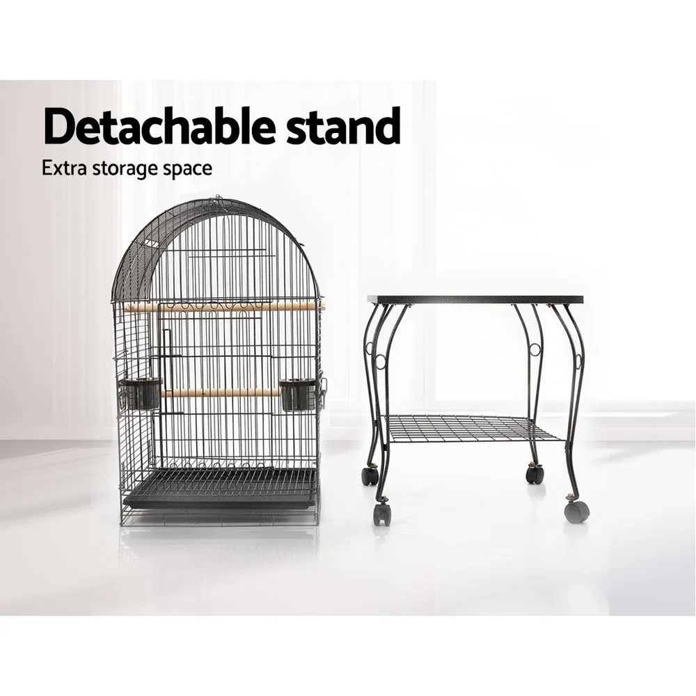 Black Bird Cage with Perch On Stand Slide Out Tray Wrought Iron