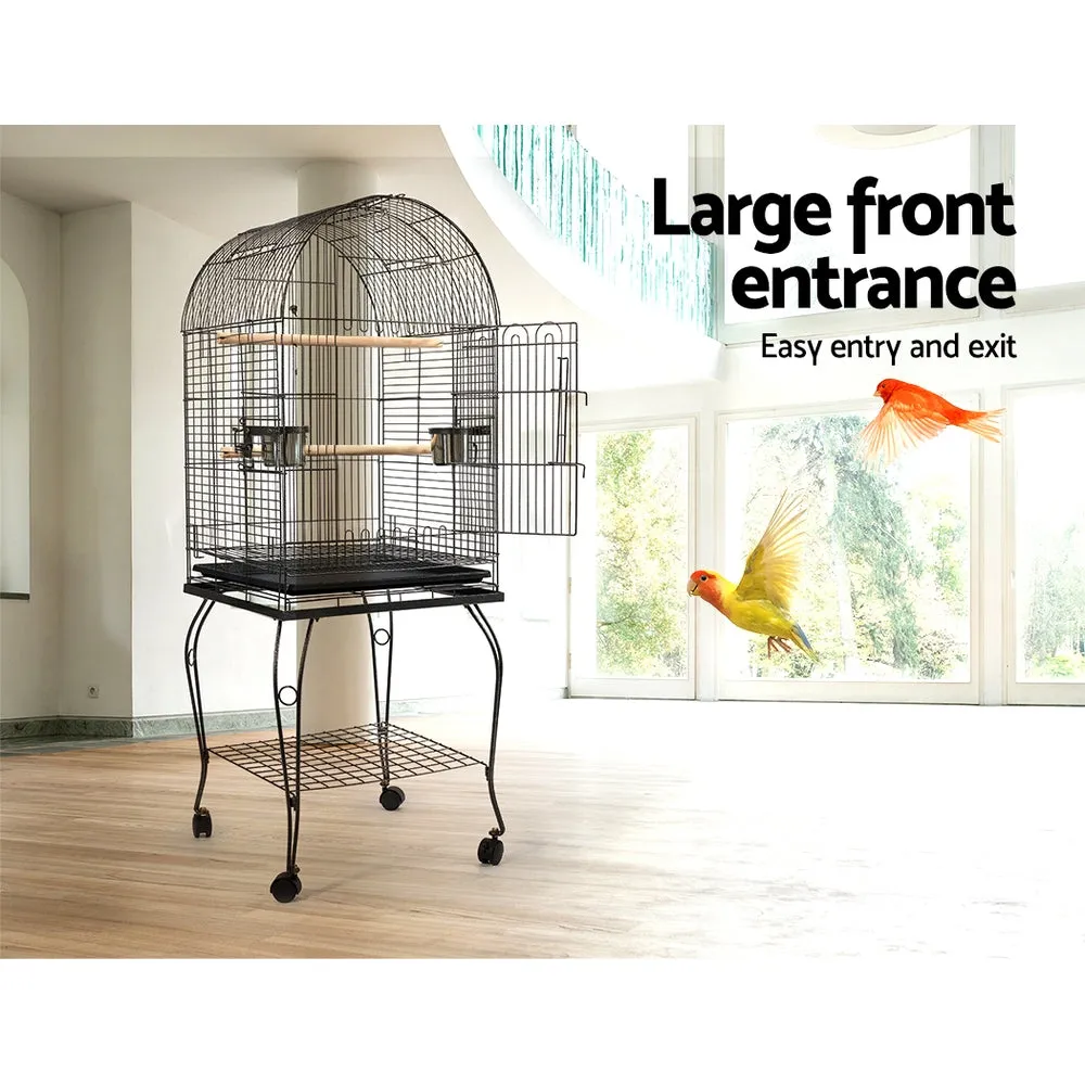 Black Bird Cage with Perch On Stand Slide Out Tray Wrought Iron