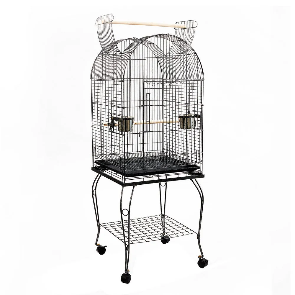 Black Bird Cage with Perch On Stand Slide Out Tray Wrought Iron