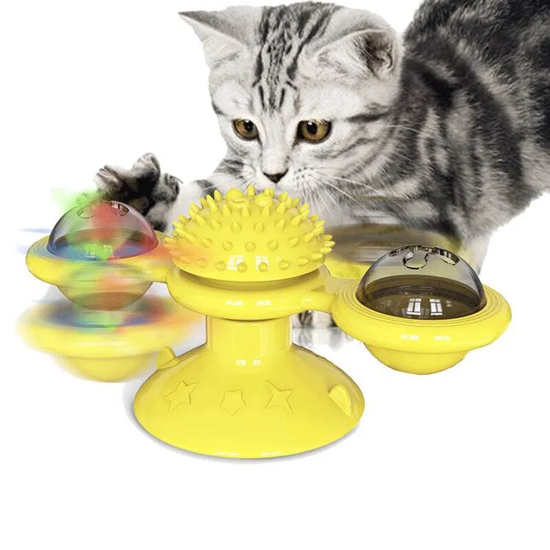 Cat Windmill Toy Multi-Functional with Massager Funny Pet Interactive Spin Toys for Cats