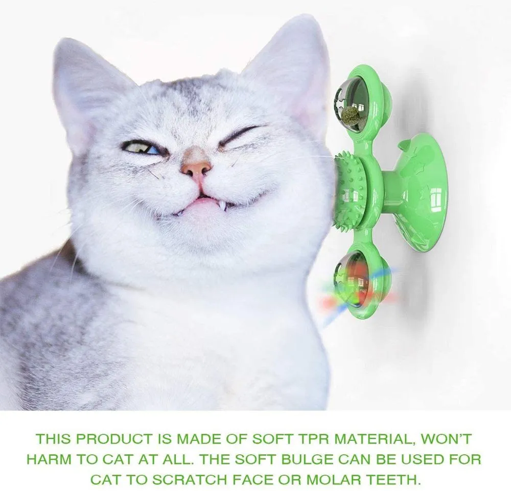 Cat Windmill Toy Multi-Functional with Massager Funny Pet Interactive Spin Toys for Cats