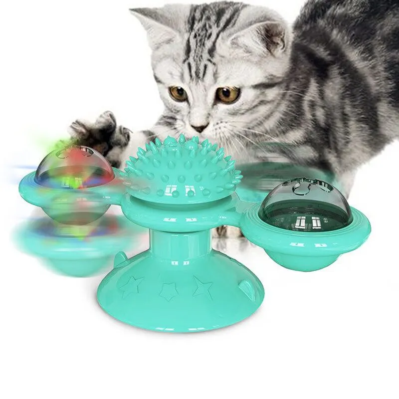 Cat Windmill Toy Multi-Functional with Massager Funny Pet Interactive Spin Toys for Cats