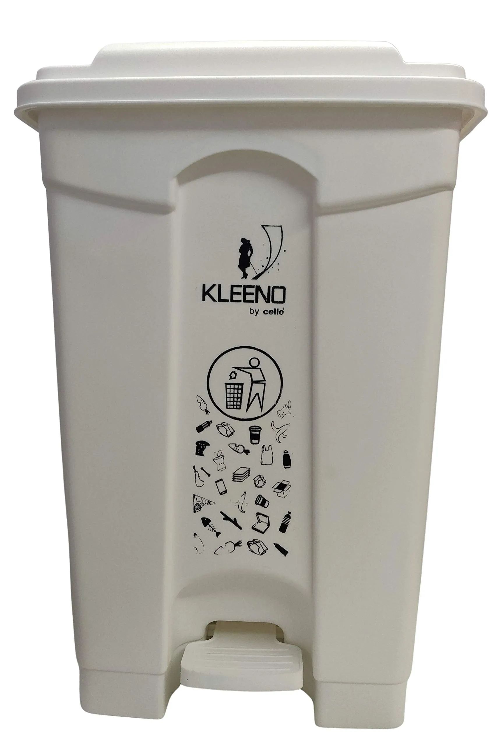 Cello Strong Plastic Step-On Pedal Garbage Dustbin 60 Ltr, White