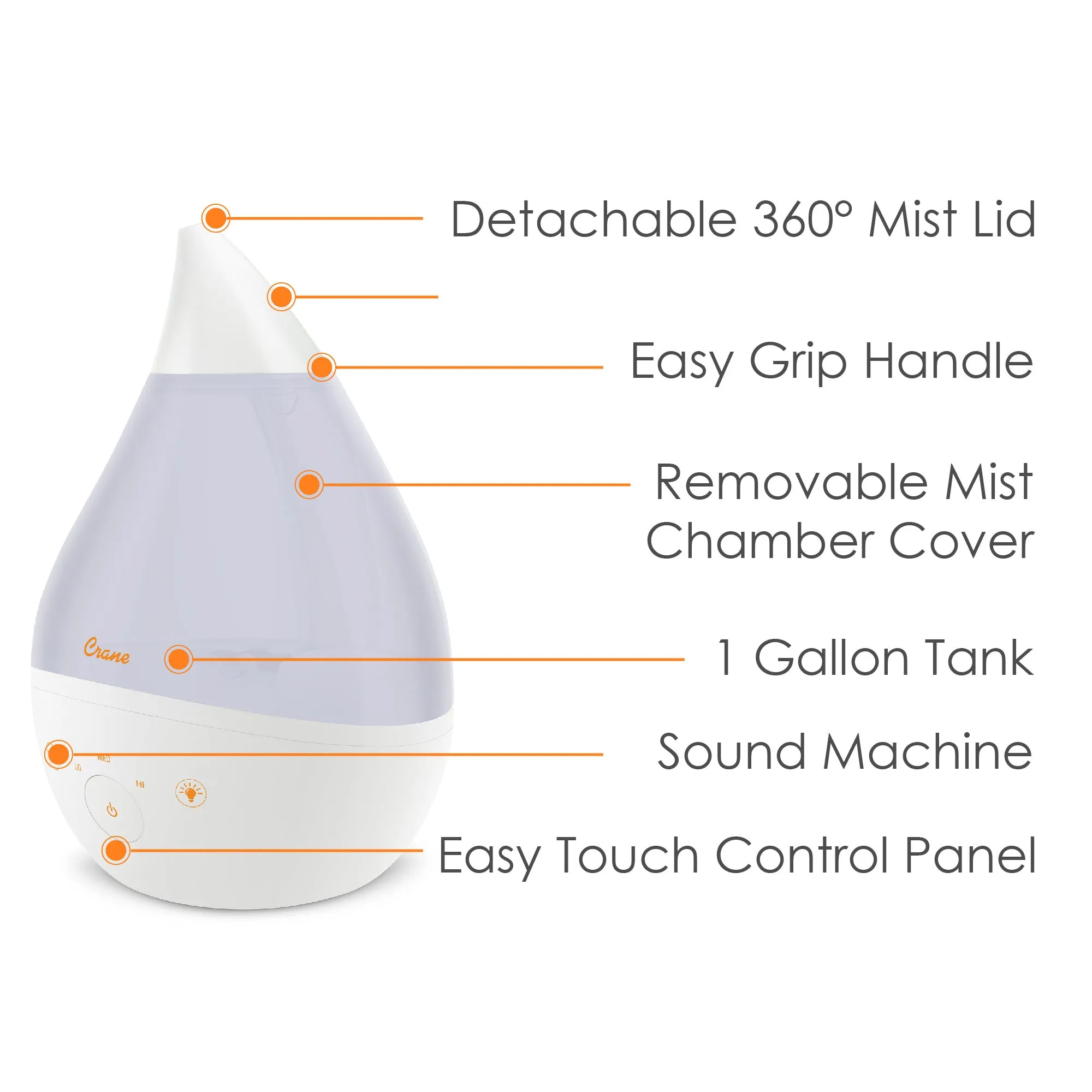 Crane 4 in 1 Top Cool Mist Humidifier With Sound Machine