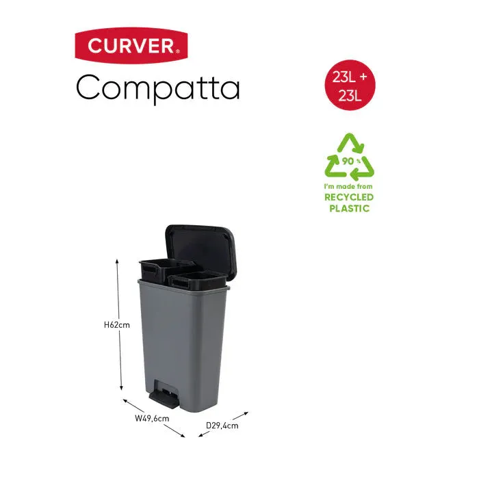 Curver Compatta 50L Duo 23 23L Recycling Bin - Grey