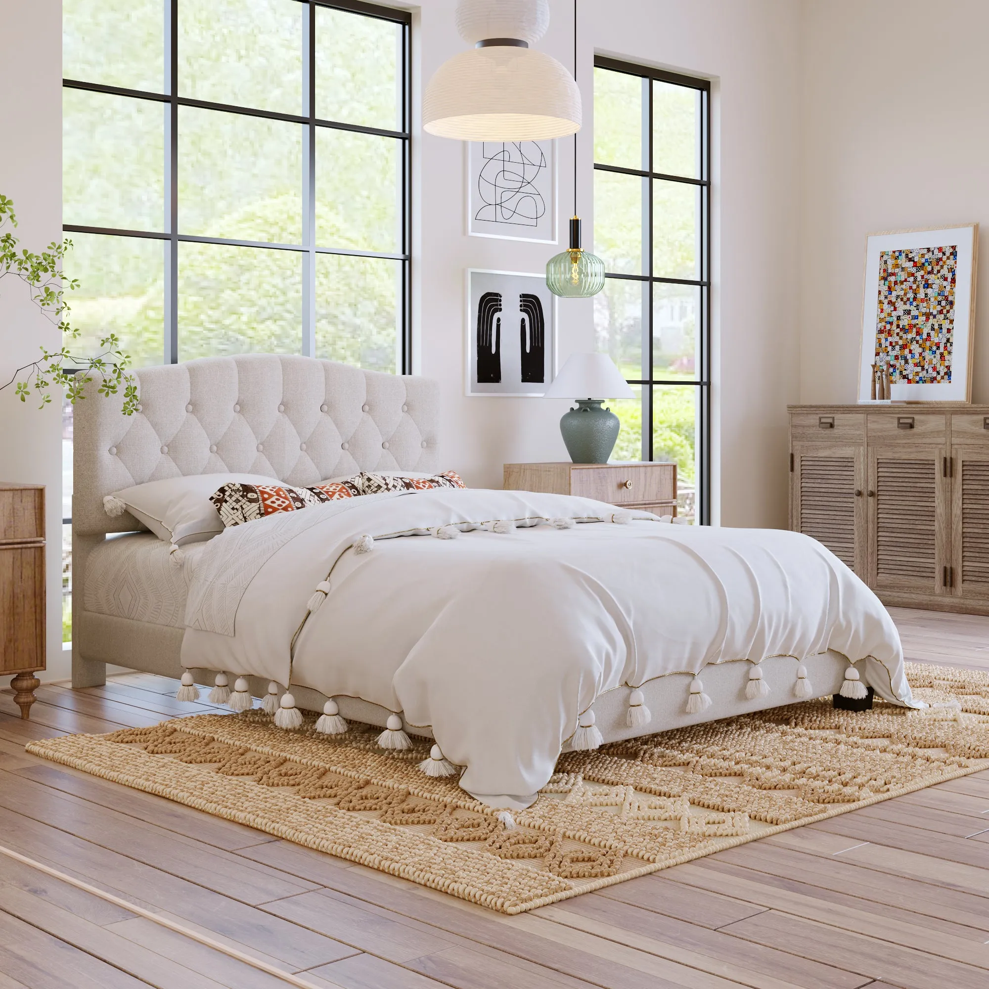 Domoni Queen Size Platform Bed Frame - Beige