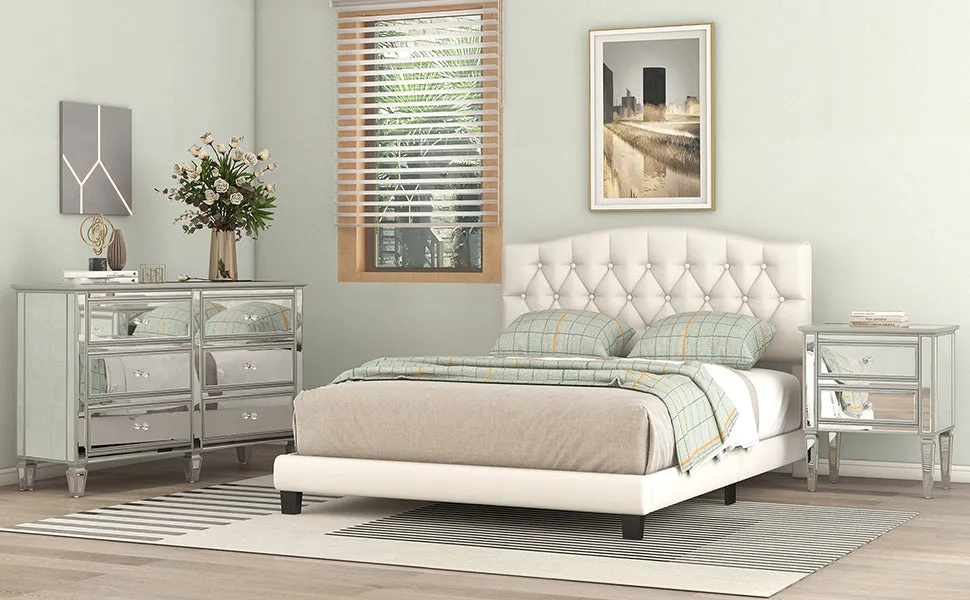 Domoni Queen Size Platform Bed Frame - Beige