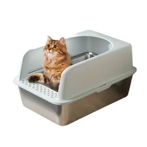 Extra Large Stainless Steel Cat Litter Box with Lid - Odor Resistant & Leak Proof