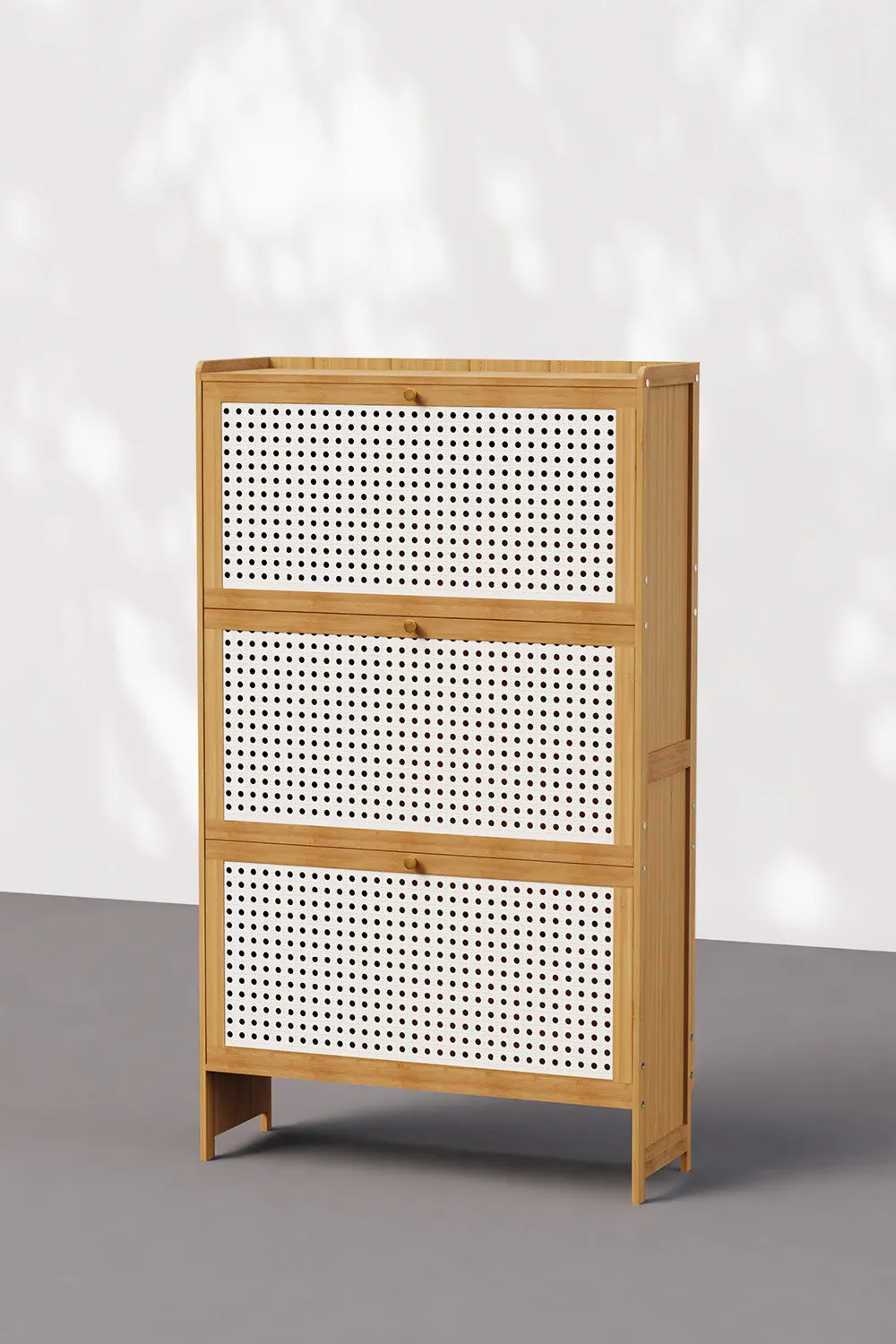 Flip Drawer Shoe Storage Cabinet with Rattan Doors