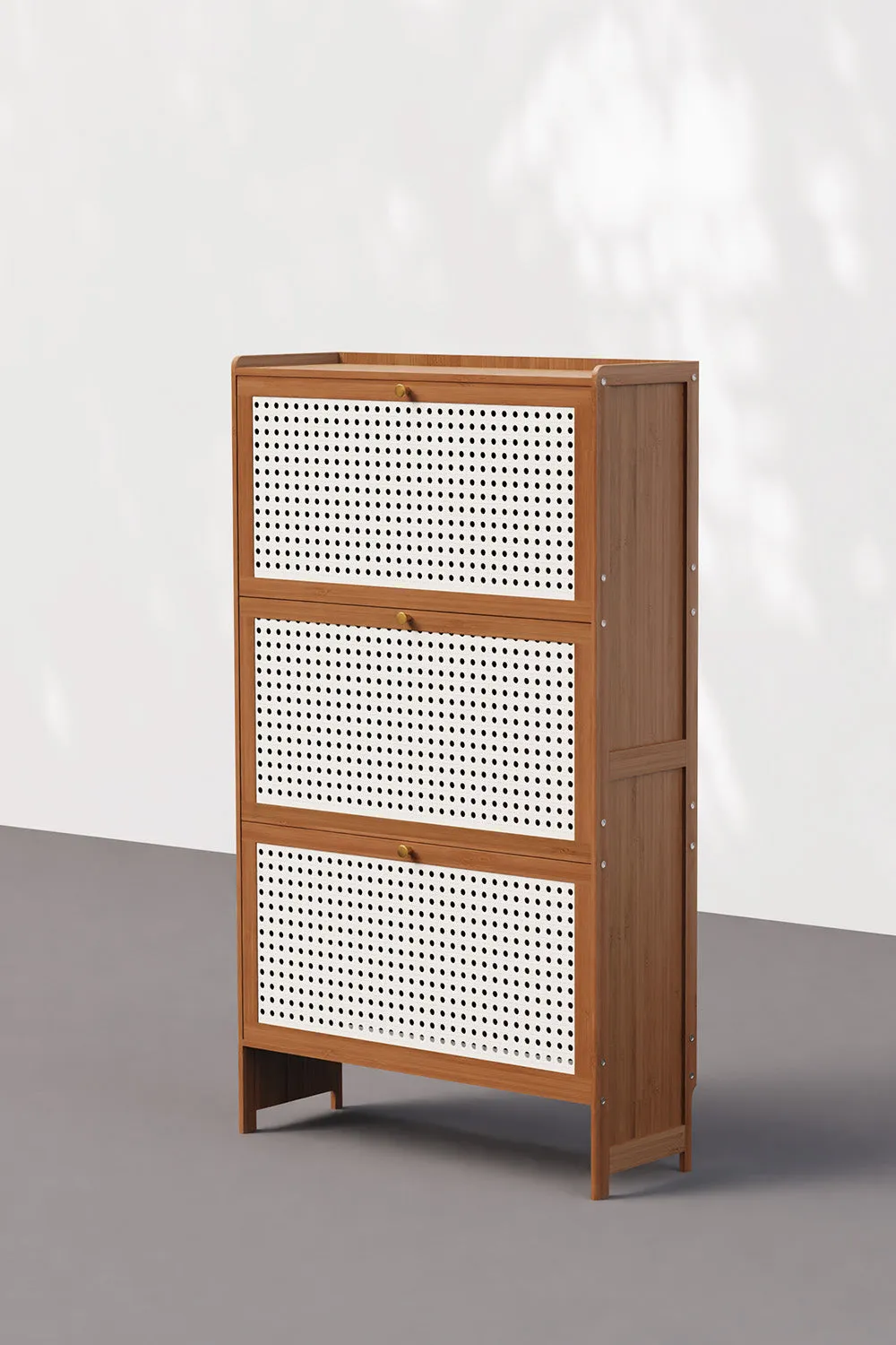 Flip Drawer Shoe Storage Cabinet with Rattan Doors