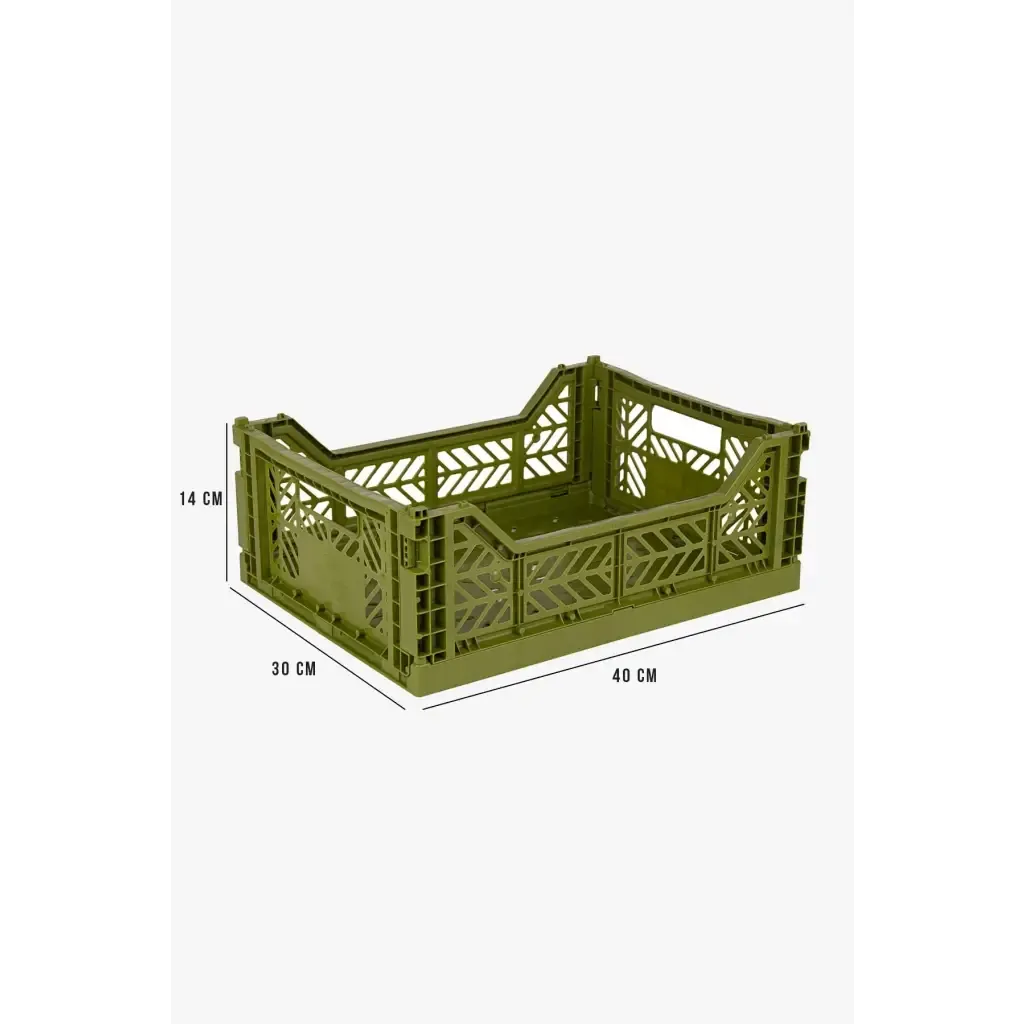 Foldable Storage Bins, Plastic Crate for Storage, Collapsible Crate, Utility Stackable Box Medium Olive