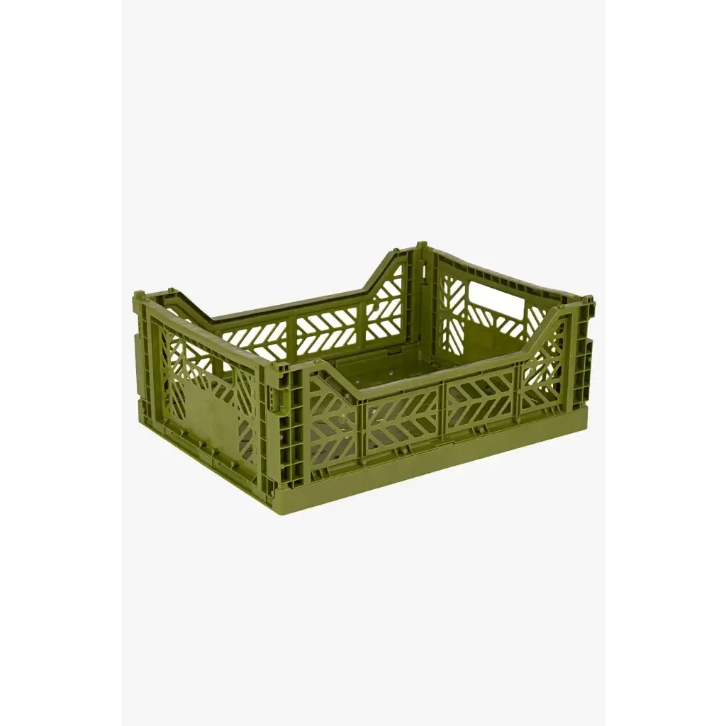 Foldable Storage Bins, Plastic Crate for Storage, Collapsible Crate, Utility Stackable Box Medium Olive