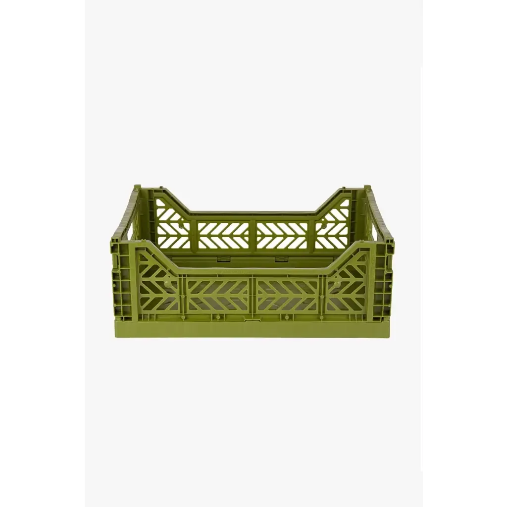 Foldable Storage Bins, Plastic Crate for Storage, Collapsible Crate, Utility Stackable Box Medium Olive