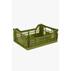 Foldable Storage Bins, Plastic Crate for Storage, Collapsible Crate, Utility Stackable Box Medium Olive