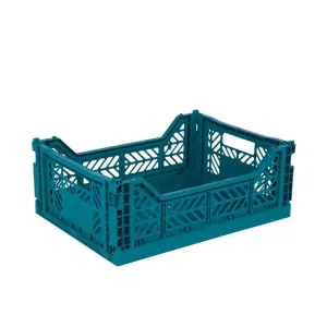 Foldable Storage Bins, Plastic Crate for Storage, Collapsible Crate, Utility Stackable Box Medium Peacock Green