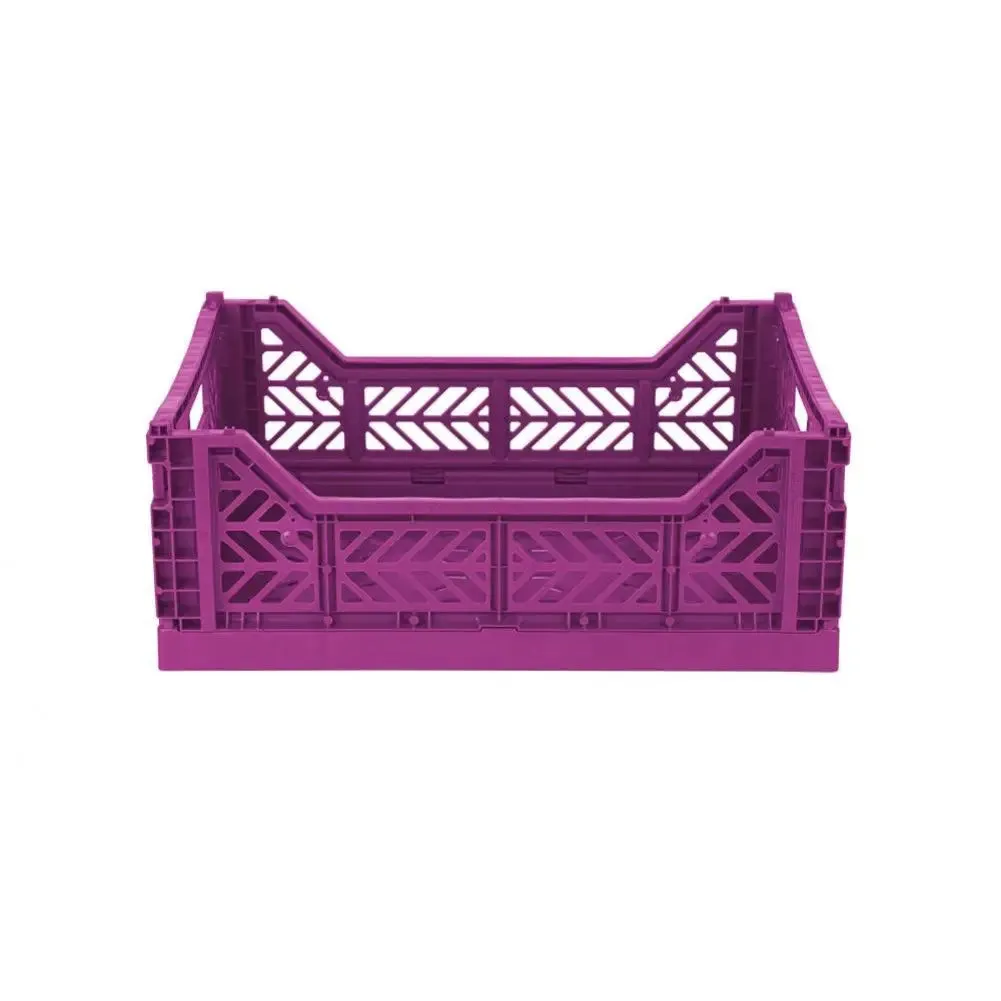 Foldable Storage Bins, Plastic Crate for Storage, Collapsible Crate, Utility Stackable Box Medium Purple