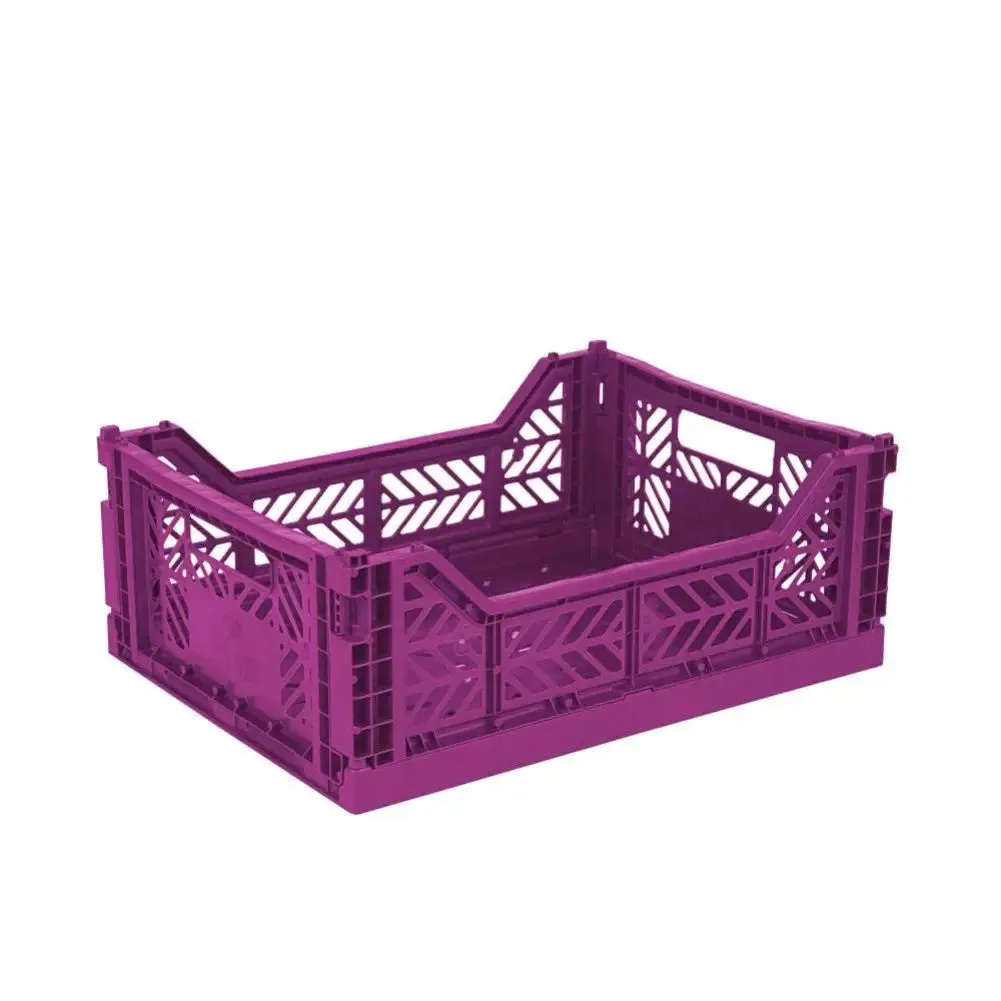 Foldable Storage Bins, Plastic Crate for Storage, Collapsible Crate, Utility Stackable Box Medium Purple