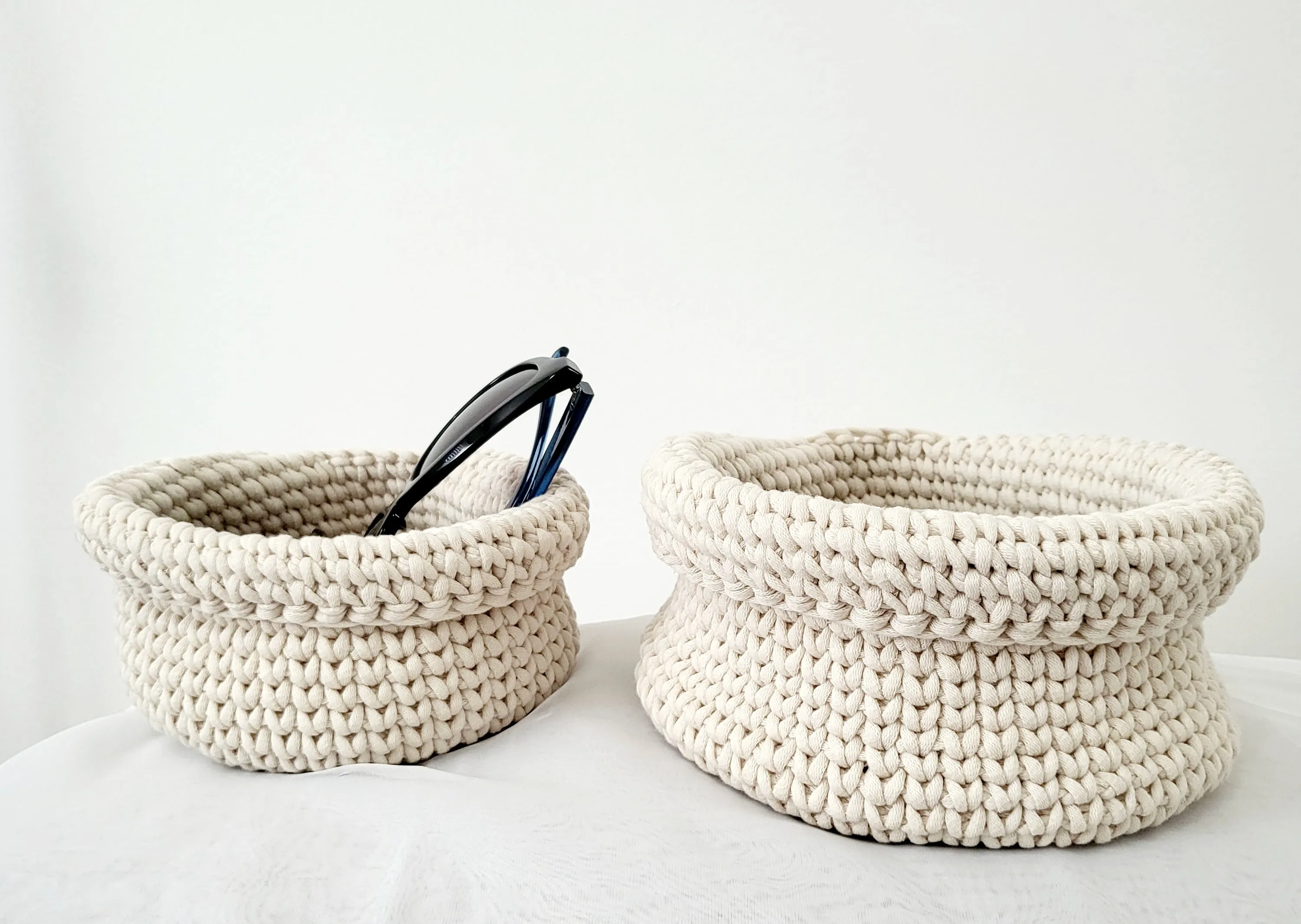 Hand-Crocheted Hanging Baskets with Handle – Set of 2 Storage Organizers