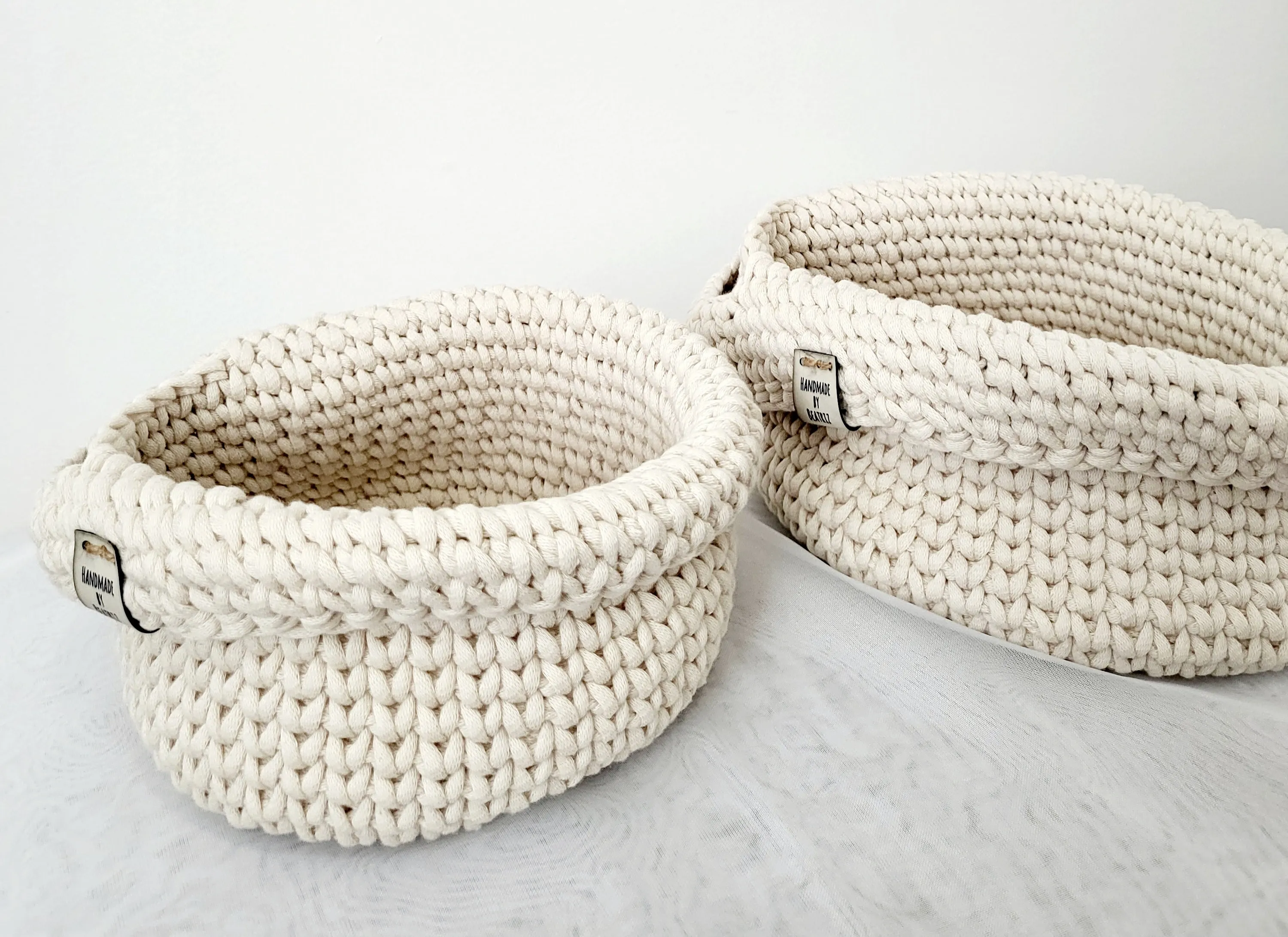 Hand-Crocheted Hanging Baskets with Handle – Set of 2 Storage Organizers