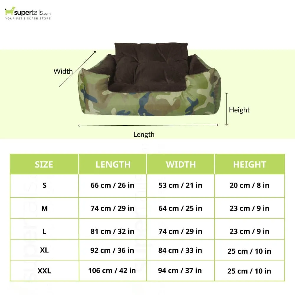 Hiputee Polyester Canvas Velvet Fabric Rectangular Reversible Bed for Dogs and Cats (Army print)