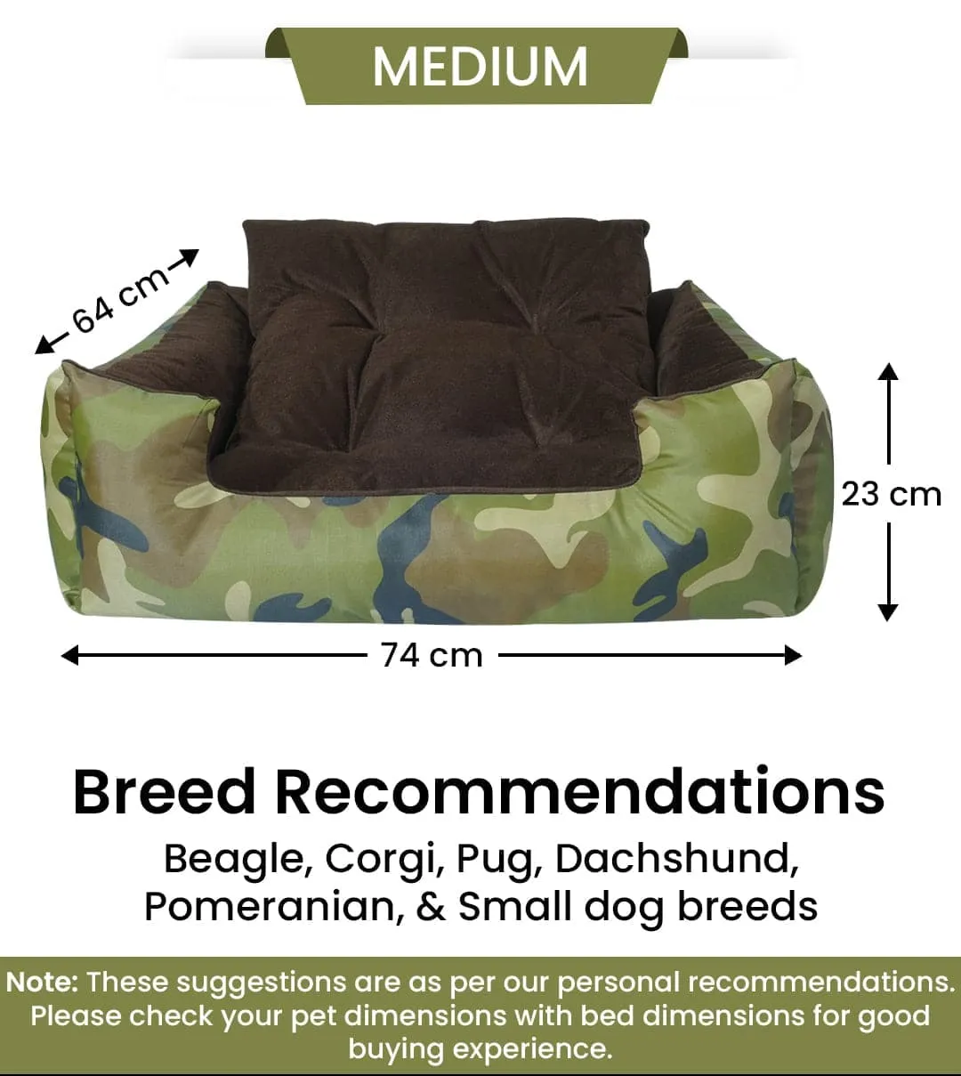 Hiputee Polyester Canvas Velvet Fabric Rectangular Reversible Bed for Dogs and Cats (Army print)