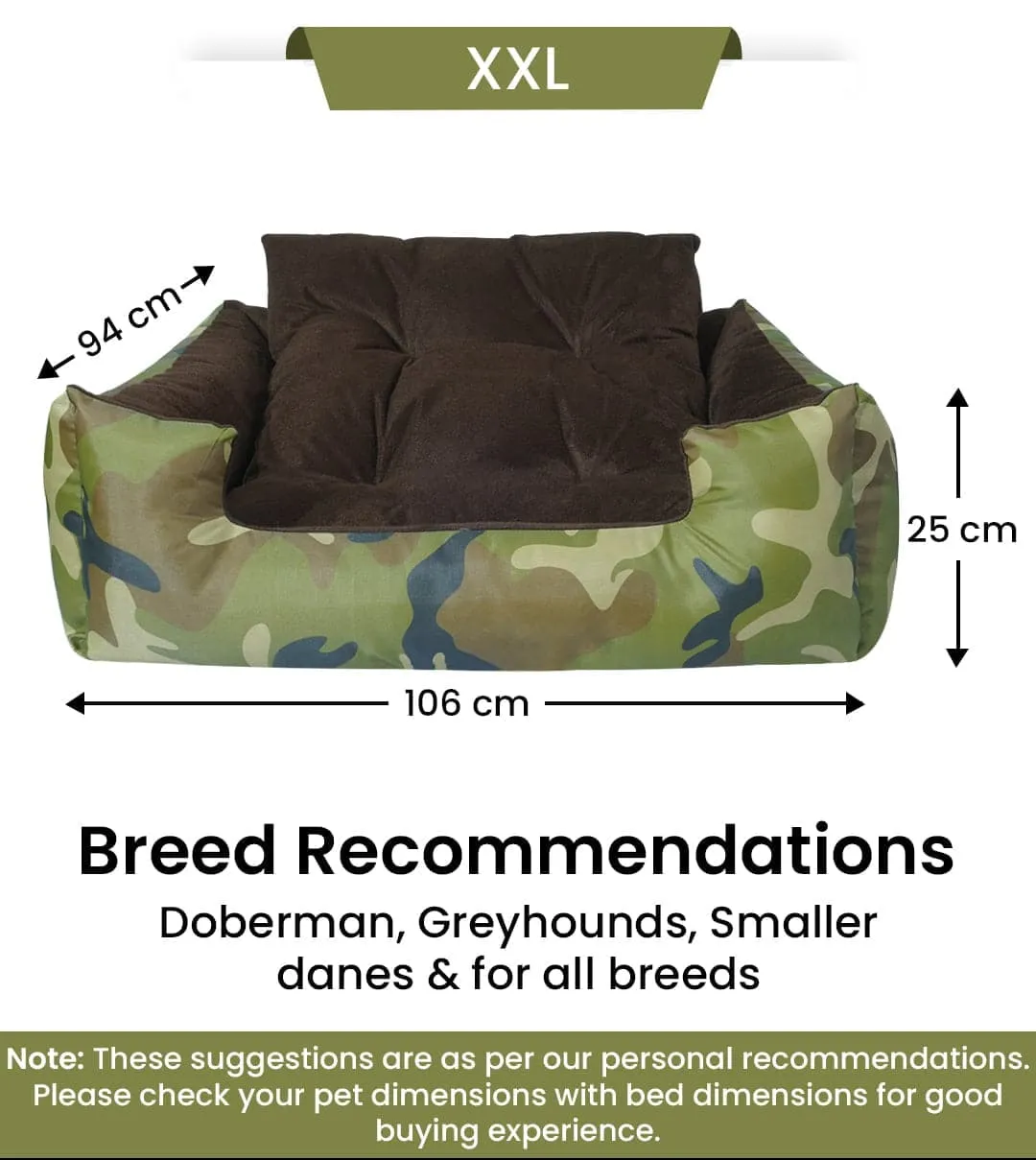 Hiputee Polyester Canvas Velvet Fabric Rectangular Reversible Bed for Dogs and Cats (Army print)