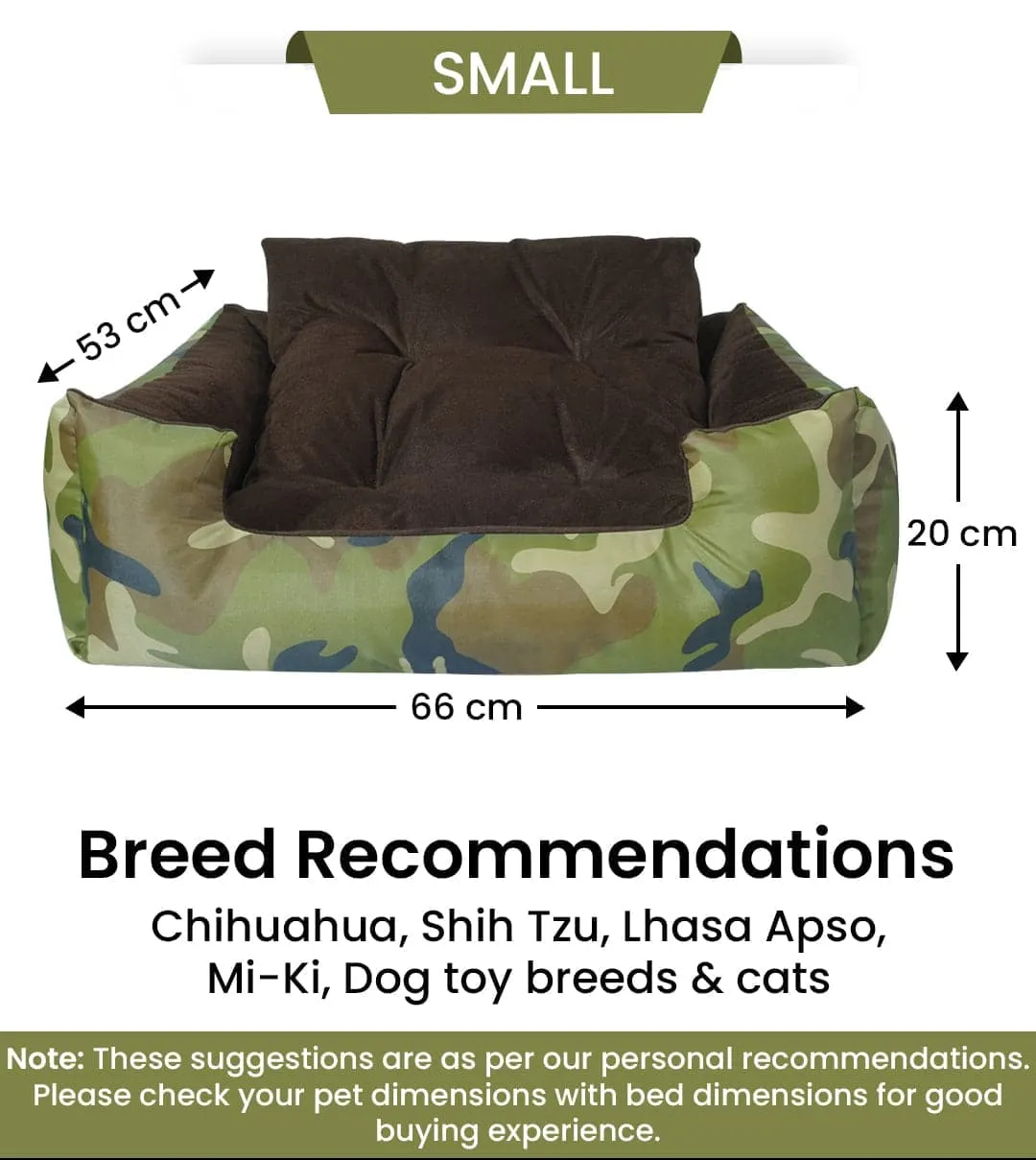 Hiputee Polyester Canvas Velvet Fabric Rectangular Reversible Bed for Dogs and Cats (Army print)